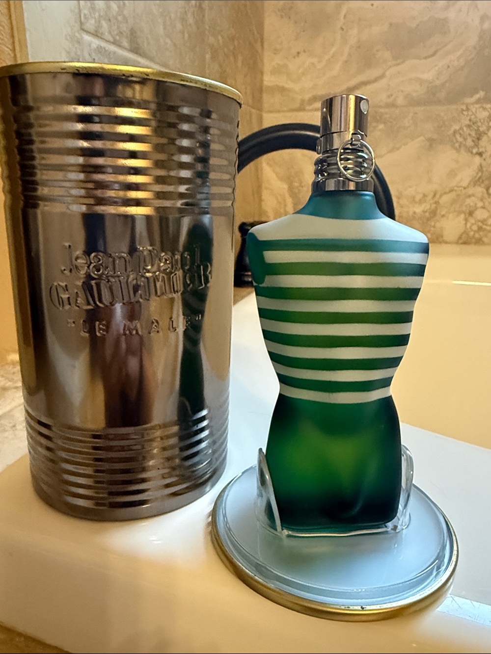 Jean Paul Gaultier Green and White Striped Torso Décor Cologne